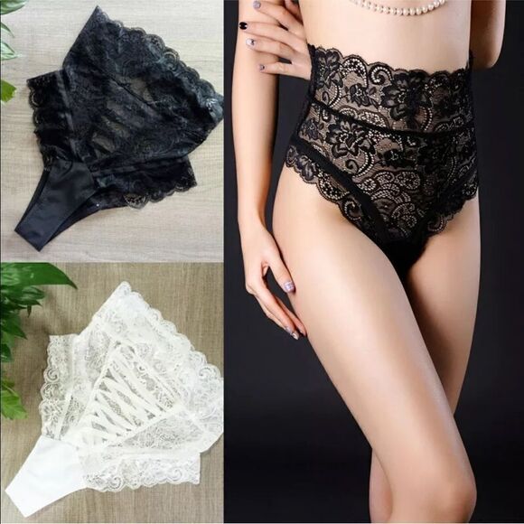 High Waist Lace Briefs Panties Underwear Lingerie black medium NEW lace back - Picture 4 of 12